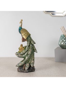 HomeTown - Miraya Decorative Peacock, Polyresin Hand Finished Figurine Green & Gold
