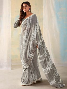 VAIRAGEE - Grey Soft Georgette Printed Saree with Unstitched Blouse