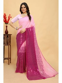 VAIRAGEE - Pink Soft Georgette Embellished Saree with Unstitched Blouse