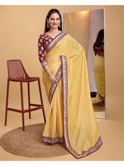 VAIRAGEE - Yellow Soft Organza Embroidery Saree with Unstitched Blouse