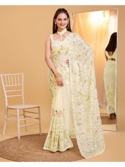 VAIRAGEE - Cream Soft Organza Embellished Saree with Unstitched Blouse