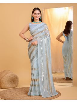 VAIRAGEE - Blue Soft Georgette Embellished Saree with Unstitched Blouse