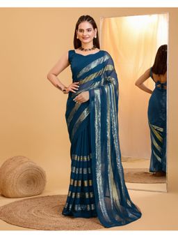 VAIRAGEE - Teal Soft Georgette Embellished Saree with Unstitched Blouse