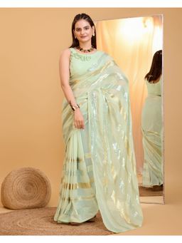 VAIRAGEE - Green Soft Georgette Embellished Saree with Unstitched Blouse