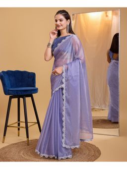 VAIRAGEE - Lavender Soft Burberry Silk Embellished Saree with Unstitched Blouse