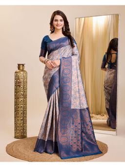 VAIRAGEE - Beige Banarasi Weaving Silk Saree with Unstitched Blouse