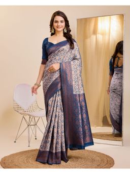 VAIRAGEE - Beige Banarasi Weaving Silk Saree with Unstitched Blouse
