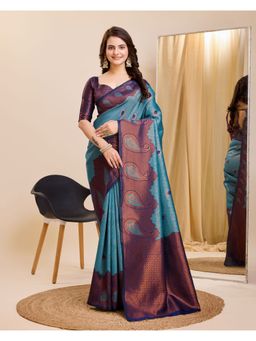 VAIRAGEE - Blue Banarasi Weaving Silk Saree with Unstitched Blouse