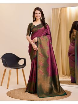 VAIRAGEE - Wine Banarasi Weaving Silk Saree with Unstitched Blouse