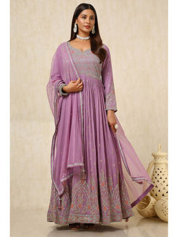 Soch - Womens Purple Georgette Embroidered Anarkali Kurta with Churidar and Dupatta (Set of 3)