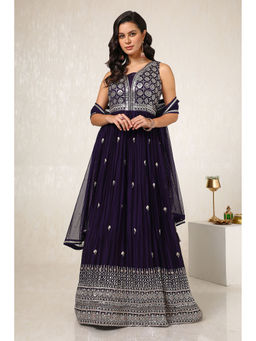 Soch - Womens Purple Georgette Embroidered Anarkali Kurta with Churidar and Dupatta (Set of 3)