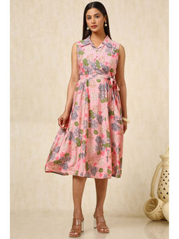Soch - Womens Pink Rayon Floral Print Dress with Belt (Set of 2)