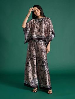 Gajra Gang - Grey Satin Marble Print Kaftan Top & Pant Desert Rani (Set of 2)
