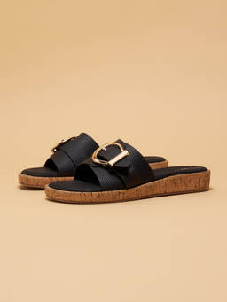 ERIDANI - Women Savi Buckle Flat Sandals Black