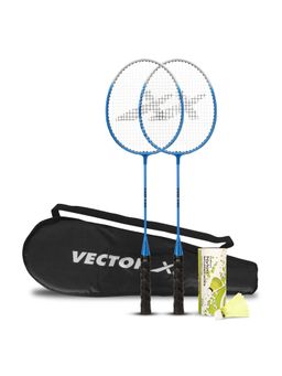 Vector X - Vxb 140 Badminton Racquet Set Aluminium Head With Full Cover and 3 Pcs Shuttles - Blue