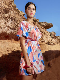 Madame - Surplice Neck Multi-Color Floral Dress