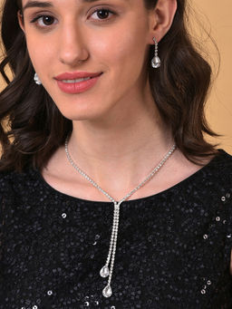 Sohi - Silver Plated White Stone Studded Jewellery (Set of 2)