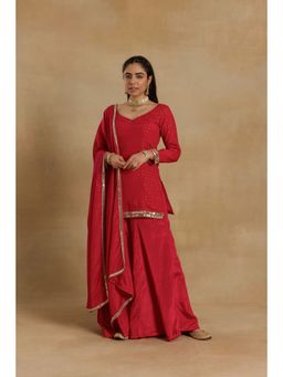 Alaya by Stage3 - Heer Red Desi Diva Cami Kurta with Palazzo and Choker Dupatta (Set of 3)