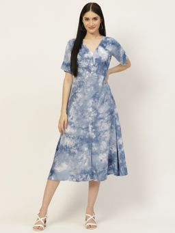 Maaesa - Grey & Blue Tie & Dyed Full Placket Dress