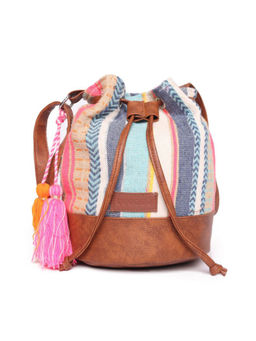 Astrid - Multi Aztec Jacquard Sling Bag with Drawstring Closure