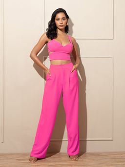 RSVP by Nykaa Fashion - Pink Cutout Wideleg Solid Co ord (Set of 2)