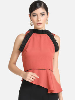 Kazo - Coral Asymmetric Hem Pleated Top