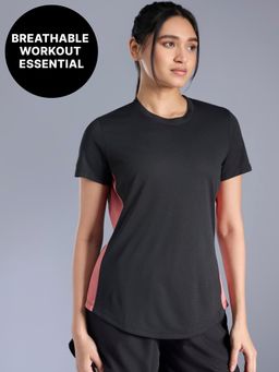 Kica - Lightweight Quick Dry Power Move Colorblock Performance Tee for Gym & Running KIC029 Black