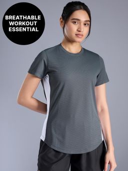Kica - Lightweight Quick Dry Power Move Colorblock Performance Tee for Gym & Running KIC029 Grey