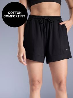 Kica - Cotton Breathable Shorts with Pockets & Adjustable Waist for Travel & Everyday KIC413 Black