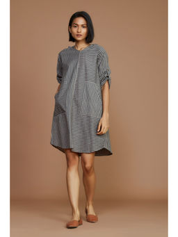 Mati - Grey with Charcoal Striped Hooded Dress