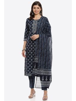 Biba - Indigo Cotton Unstitched Suit (Set of 3)