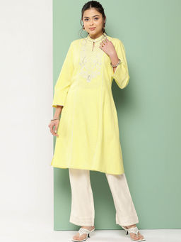 Nayam by lakshita - Yellow Embroidered Kurta with Pant (Set of 2)