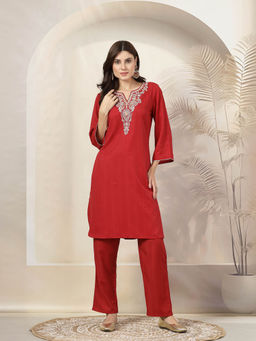 Nayam by lakshita - Red Embroidered Kurta and Pant (Set of 2)