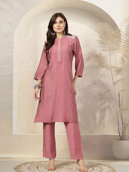 Nayam by lakshita - Pink Sequin Embroidered Kurta and Pant (Set of 2)