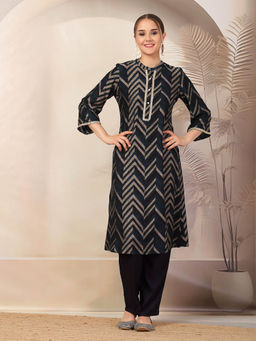 Nayam by lakshita - Navy Blue A-Line Print Kurta and Pant (Set of 2)