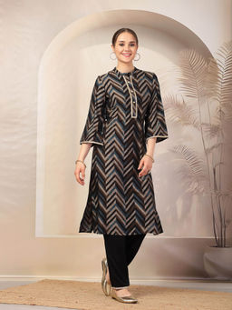 Nayam by lakshita - Black A-Line Print Kurta and Pant (Set of 2)