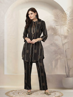 Nayam by lakshita - Black Printed Sequined A-Line Kurta and Pant (Set of 2)