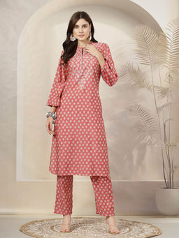 Nayam by lakshita - Pink Printed Embroidered A-Line Kurta and Pant (Set of 2)