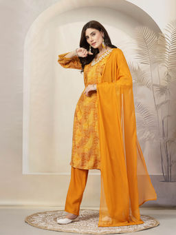 Nayam by lakshita - Mustard Paisley Printed A-Line Kurta and Pant with Dupatta (Set of 3)