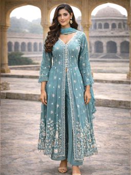 MABISH LUXE - Front Open Jacket Style Anarkali with Pant and Dupatta