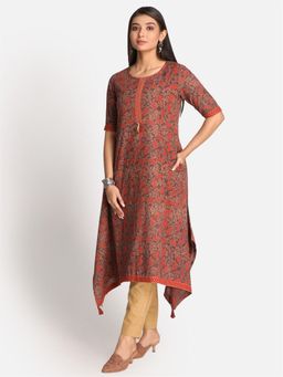 EARTHWEAR - Brown Ajrakh Hand Block Printed Cotton Kurta