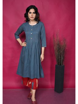 EARTHWEAR - Grey Hand Embroidered Cotton Kurta