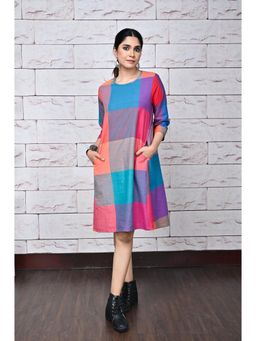EARTHWEAR - Multi-Color Checks Handloom Cotton Antifit Dress