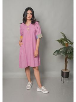 EARTHWEAR - Pastel Pink Fish Hand Embroidered Handloom Cotton Antifit Dress