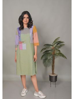 EARTHWEAR - Pastel Green Hand Embroidered Handloom Cotton Dress