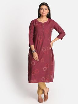 EARTHWEAR - Purple Hand Embroidered Handloom Cotton Kurta