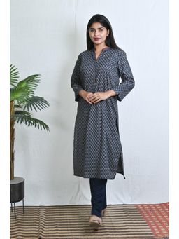 EARTHWEAR - Indigo Ajrakh Hand Block Printed Straight Cut Kurta