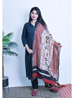 EARTHWEAR - Black Hand Embroidered Cotton Straight Cut Shirt Collar Kurta