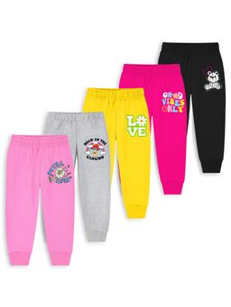 Trampoline - Girls Pack Of 5 Teddy and Love Printed Joggers-Multi Colour