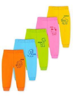 Trampoline - Kids Pack Of 5 Animals Printed Joggers-Multi Colour